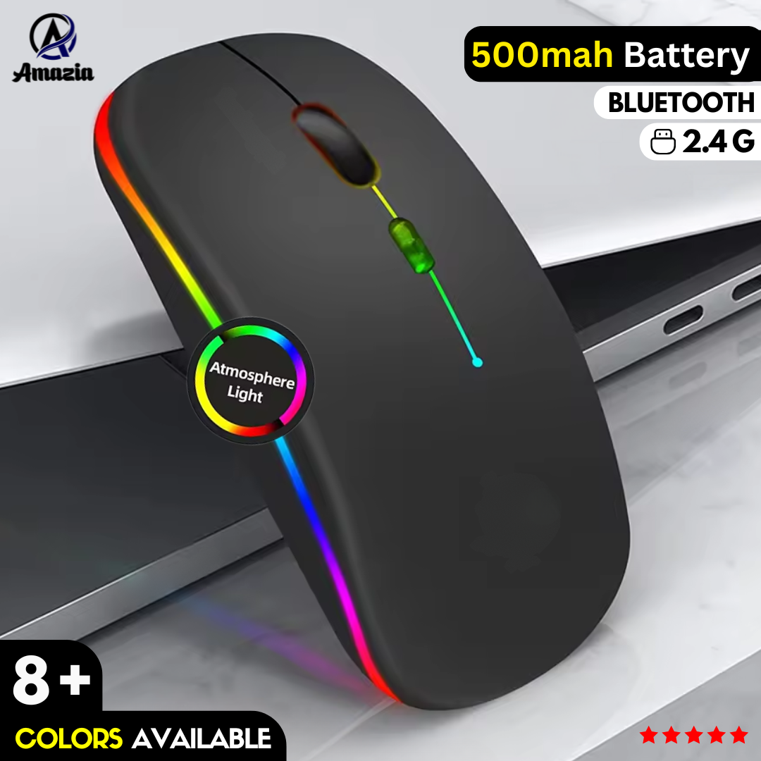 Rechargeable Wireless Mouse Ultra Slim Gaming Mouse RGB Dual Mode 5.1 Bluetooth Mouse Rechargeable Battery Gaming RGB USB Wireless Optical Mouse With Silent Clicks Black 2.4G Backlit Mice - Plug and Play For Laptop, PC, Computer, MacBook, iPad, Smart TV