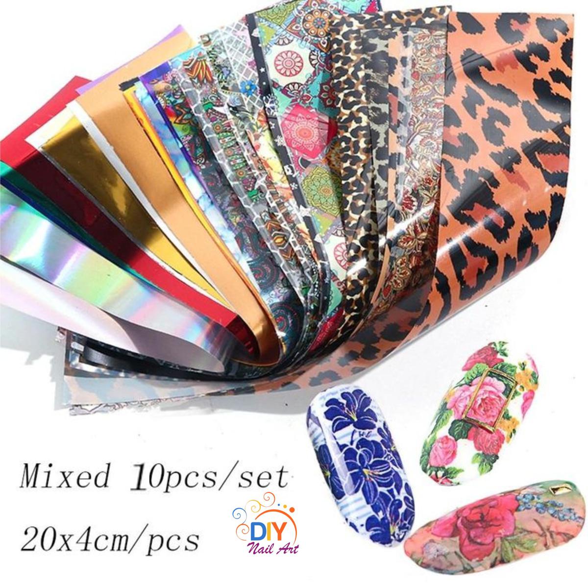 10pcs mix Holographic Starry Laser Nail Art Foils