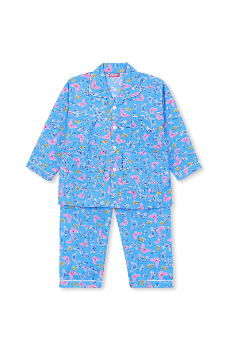Kids Cotton Nightwear Set with Button-Down Collar - Assorted Patterns for Boys & Girls