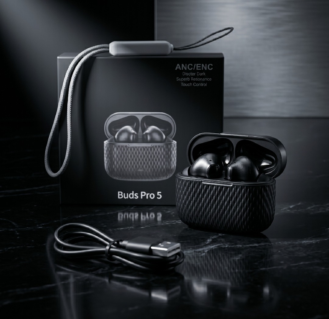 Buds Pro 5 Wireless Bluetooth Earbuds with ANC ENC Noise Cancellation, Bluetooth 5.3, HD HiFi Stereo Sound, Touch Control, Type-C Fast Charging, 30H Long Battery, Low Latency Gaming Earphones with Mic