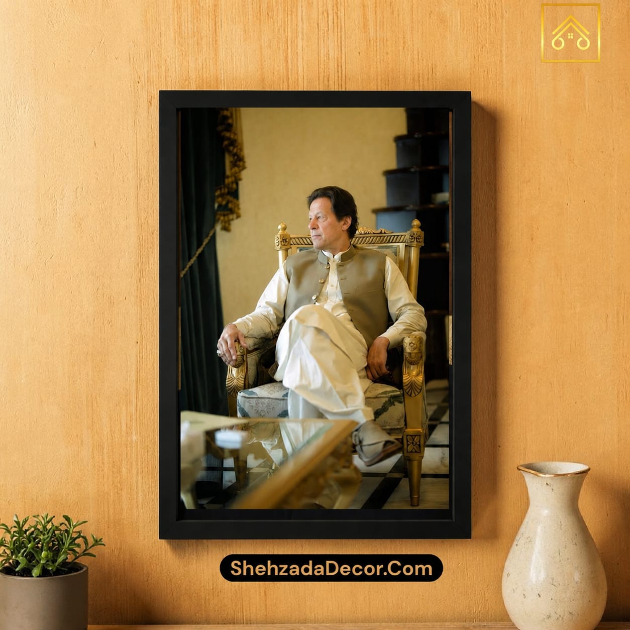 Imran Khan Frame Wooden Glass Frame Wall Decor - Premium Shatter Resistant Acrylic Glass Portrait Frame For Wall Decoration, Office & Room Decor - Pack of 1 (4x6, 6x8, 8x12 Inch)