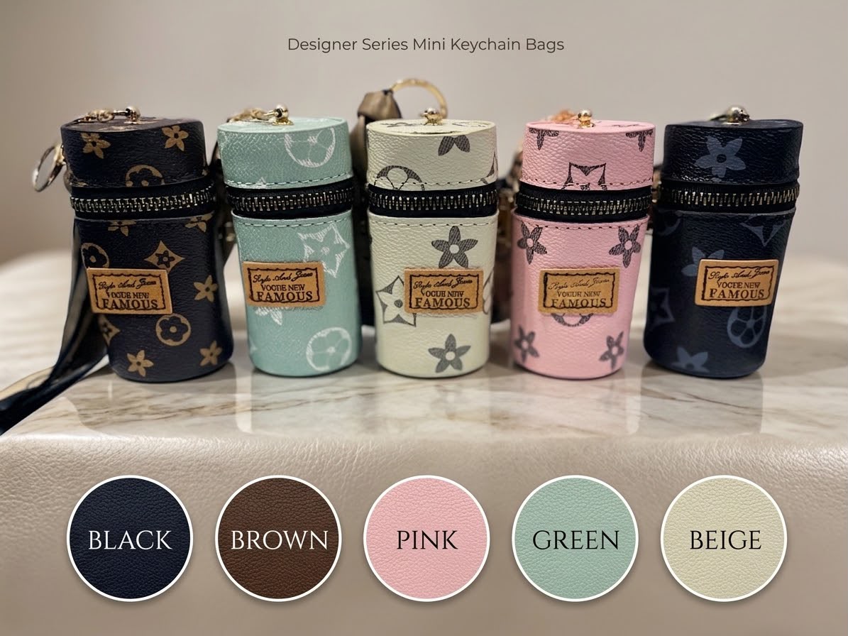 Key Chain, jewelry, clothing Designer Series Mini Keychain Bag | Cute Cylindrical Pouch Keychain | PU Leather Coin Purse with Zip for Girls