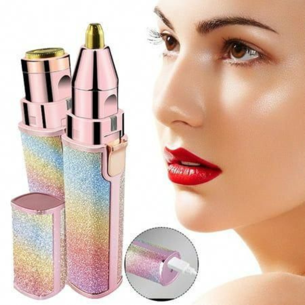 Premium Facial Hair Remover Machine Razor - Rechargeable Trimmer Tool for Women - Best Quality Chargeable Electric Shaver for Upper Lip, Chin, Cheeks & Eyebrows - 2 in 1 Eyebrow Trimmer - Painless, Pocket Sized & Lipstick Shape