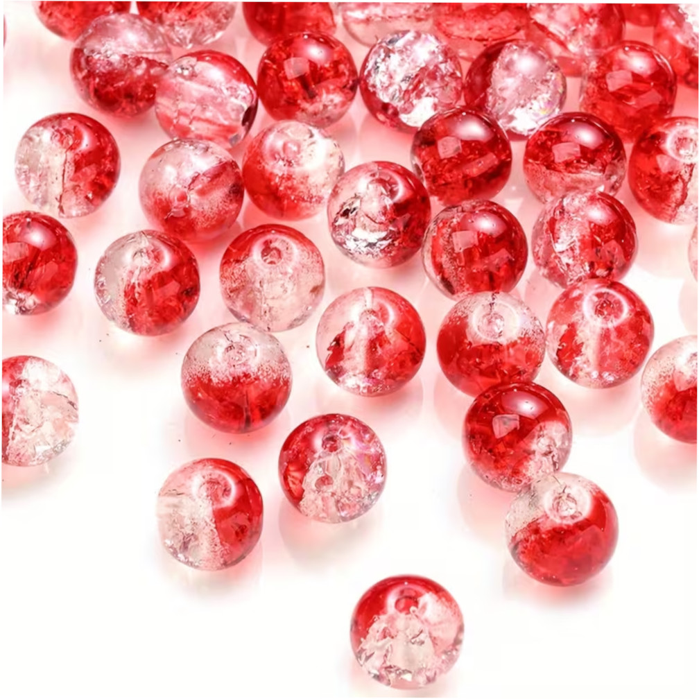100pcs 8mm Round Glass Crackle Beads – Solid Color Sparkling Spacer Beads for Jewelry Making, DIY Bracelets & Necklaces