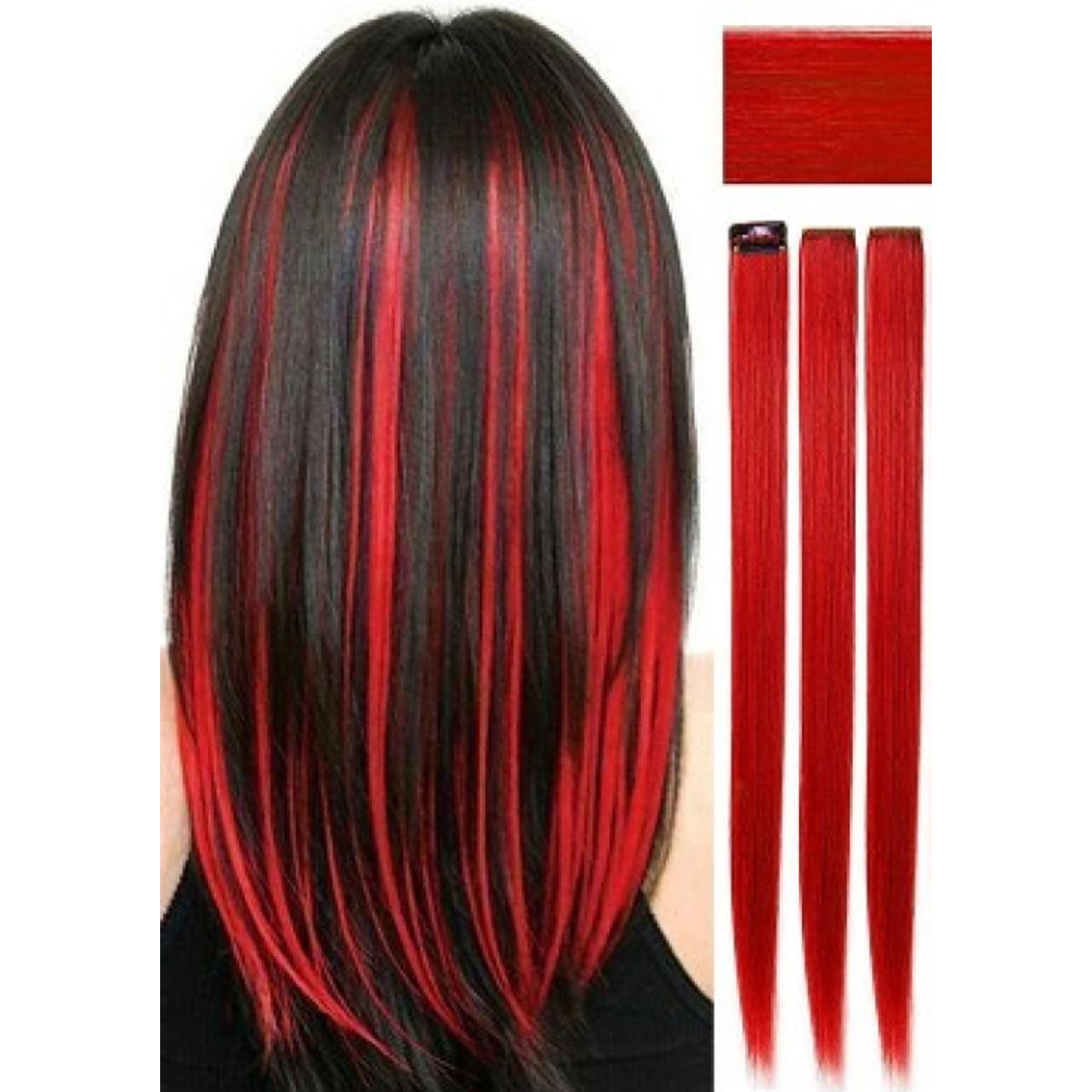 3 pieces Red single clip hair extension for girls