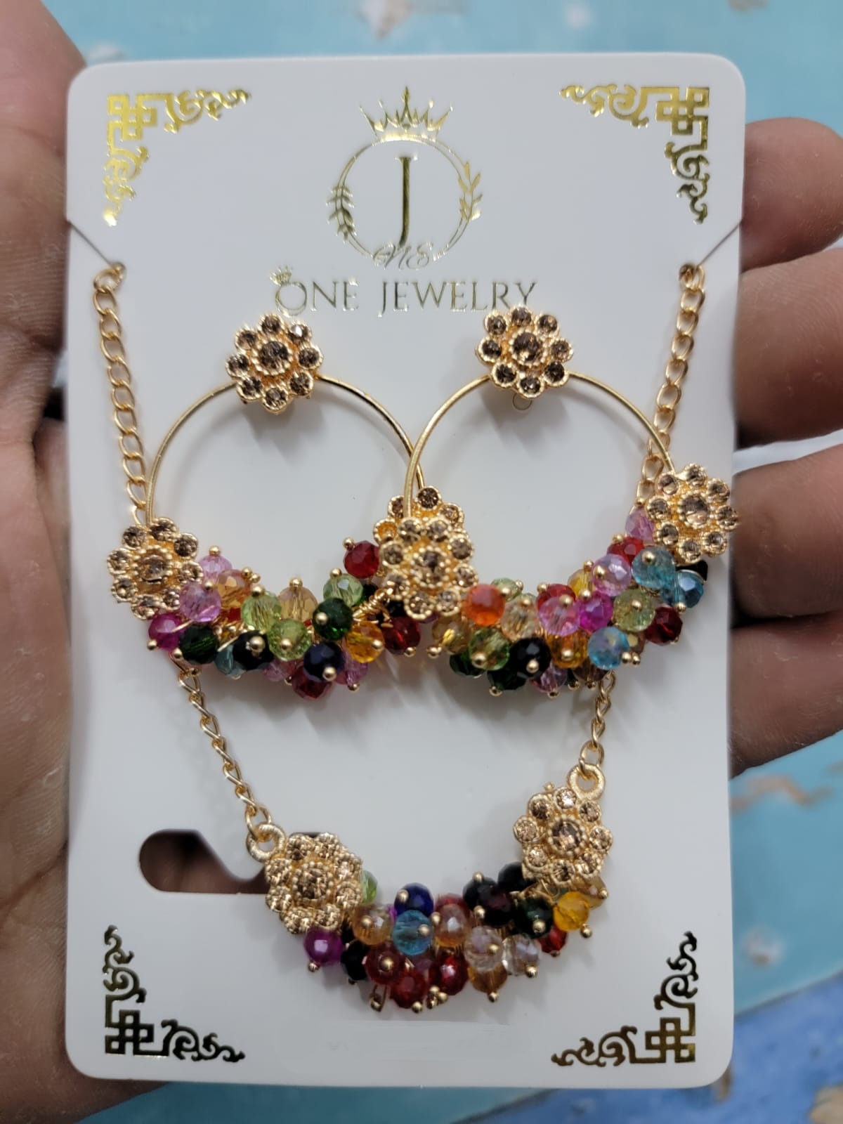 Trendy Gold Chain Pearl Earrings & Pendant Set