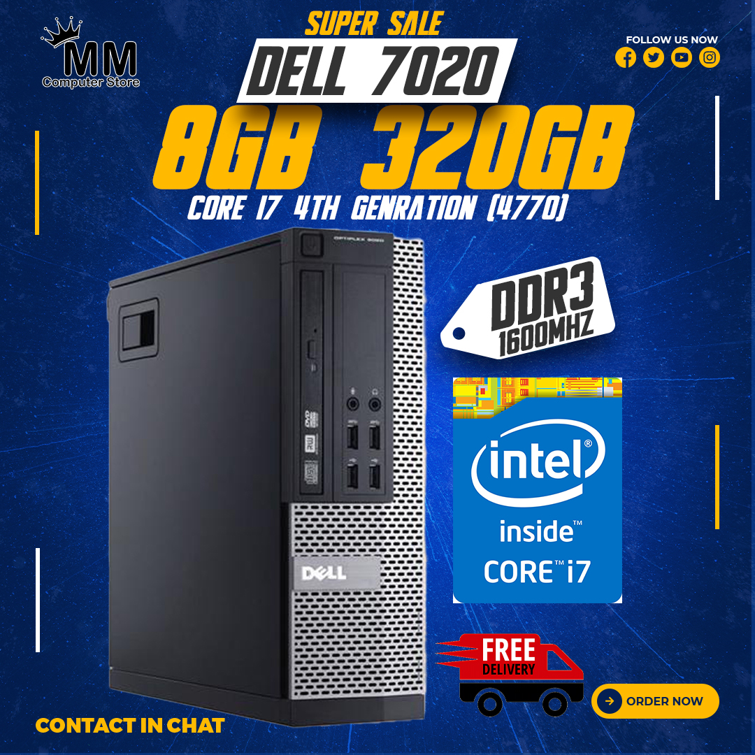 Dell Optiplex 7020 SFF Desktop Core i7 4th Gen 3.9GHz 8Threads with 8GB/12GB/16GB RAM & 320GB/500GB/1000GB HDD - Used, High-Performance Renewed Desktop