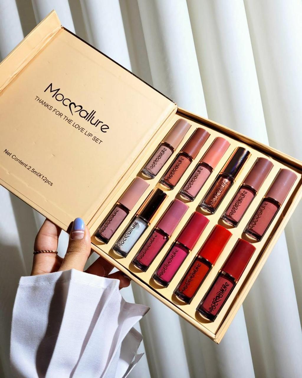 12 Pce Mocallure Highiy Pigmented Matte Lip Gloss Waterproof Long Lasting Quick Drying Non Stick Cup Nude Lip Stain Kit Up Lip Makeup Gift Kit For Women