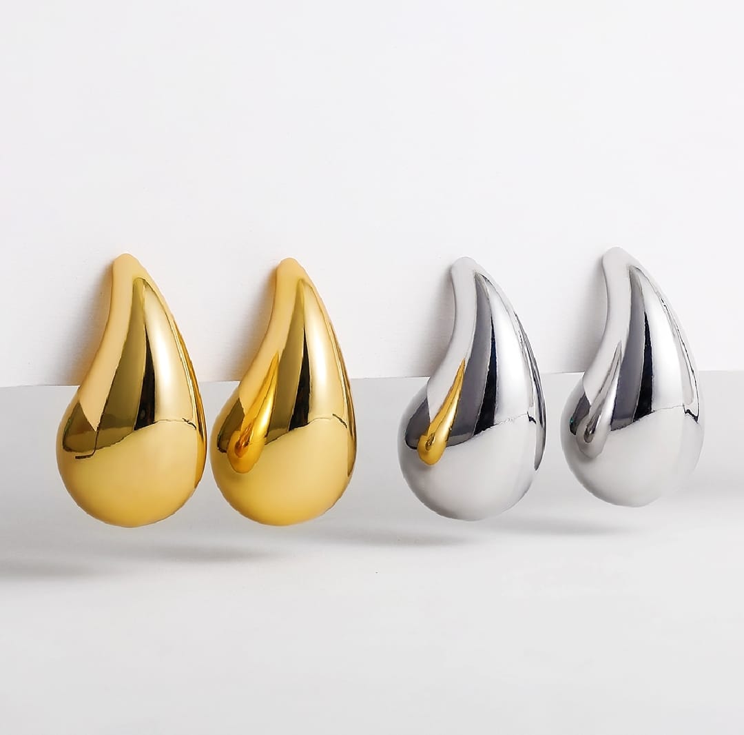 Tear Drop Earrings Glossy Shine Earrings, Chunky Dome Drop Hallow Stud