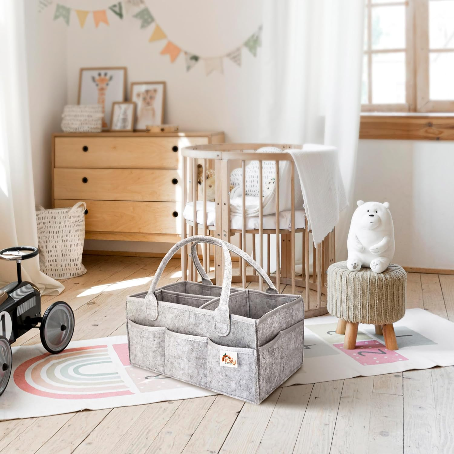 Baby Diaper Caddy Organizer - Portable Storage Basket - Essential Bag for Nursery, Changing Table and Car - Waterproof Liner Is Great for Storing Diapers, Bottles