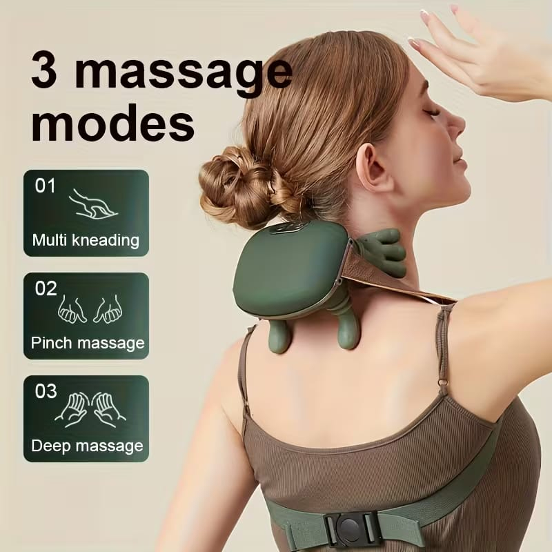 Portable Neck and shoulder Massager  Deep Kneading Shoulder Massage Device for Home, Office & Travel Shiatsu Neck & Shoulder Massager with Heat  Wearable Deep Tissue Massage Pillow for Pain Relief