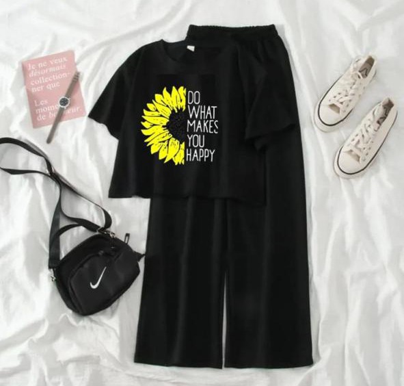 Summer  Crop Top T-shirt and Flapper Trouser Night Suit Set for Women and Girls
