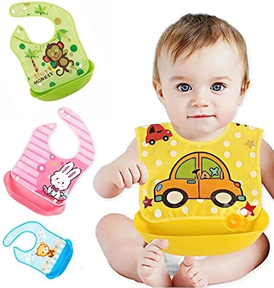 Baby Bib Folding Plastic Rubber Bib Napkin With soft Tray