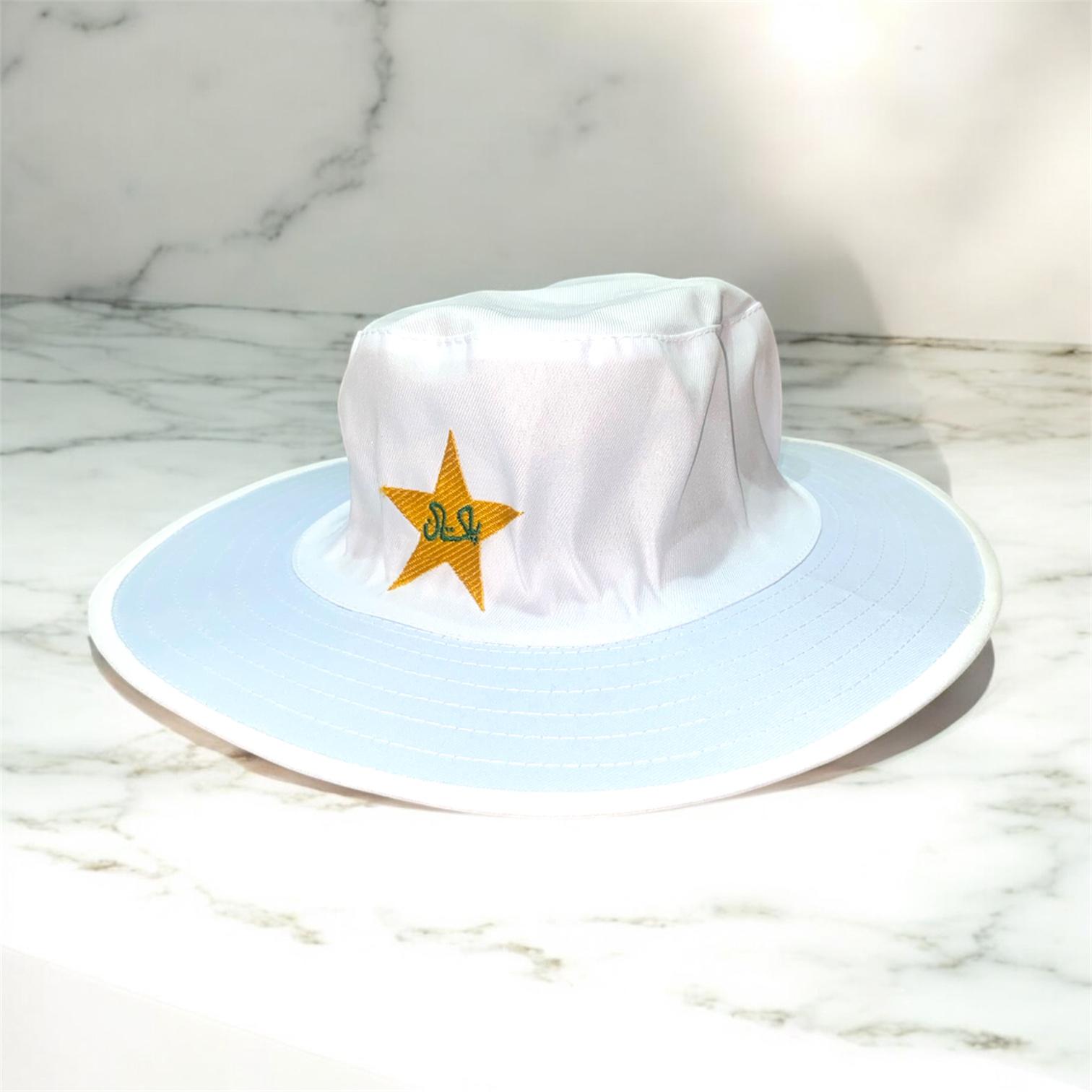 White Cricket Hat for Men Round | Sun Protection Cricket Hat Cap with Pakistan Star Logo | Lightweight Cricket Hat for Outdoor Sports & Training