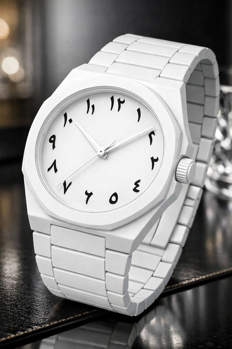 “White Aura Luxury Men’s Watch – Arabic Numerals Dial | Elegant Stainless Steel Bracelet | Minimalist Premium Design”