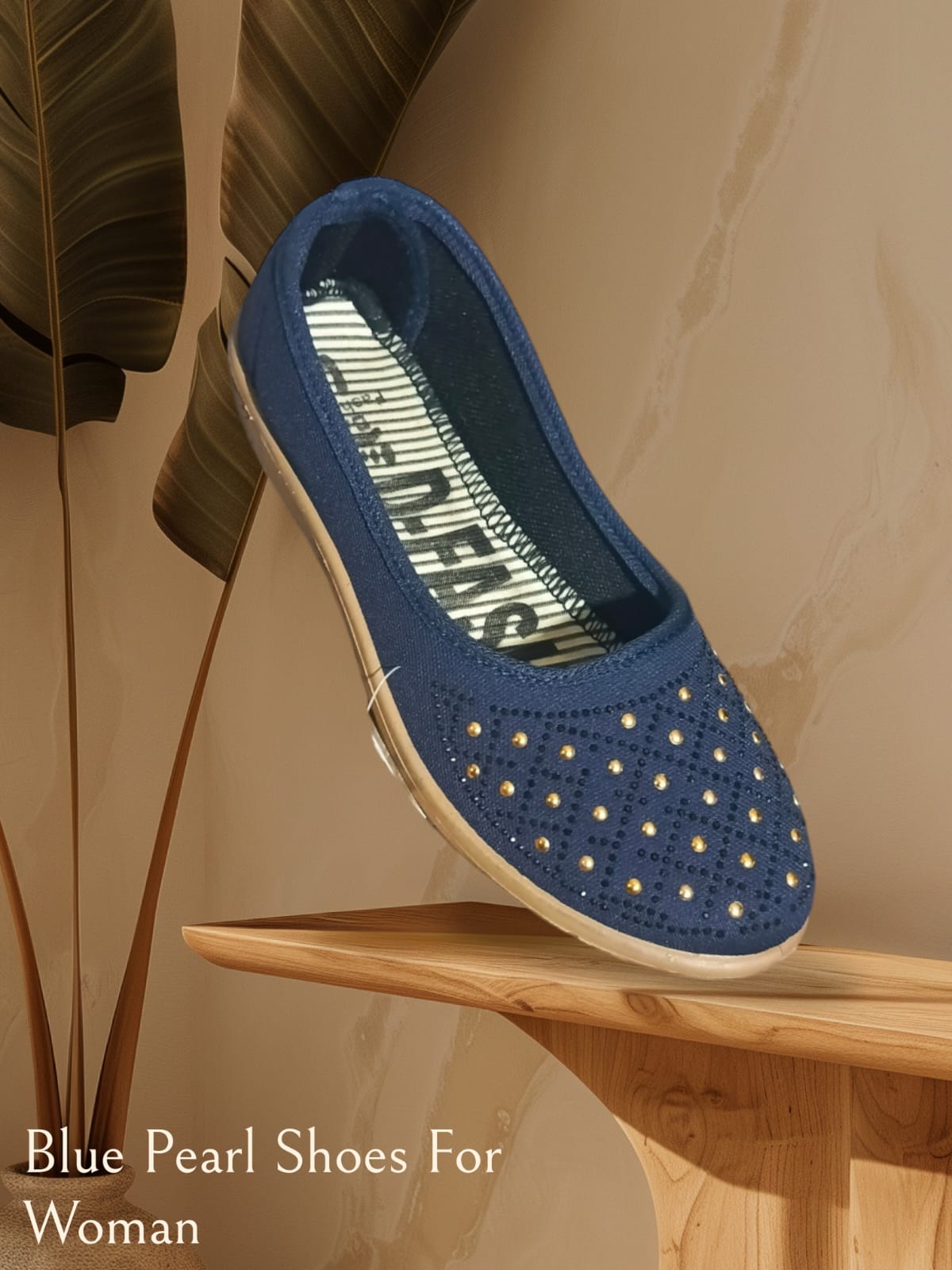 Elegant Blue Pearl  Canvas Loafers for Women