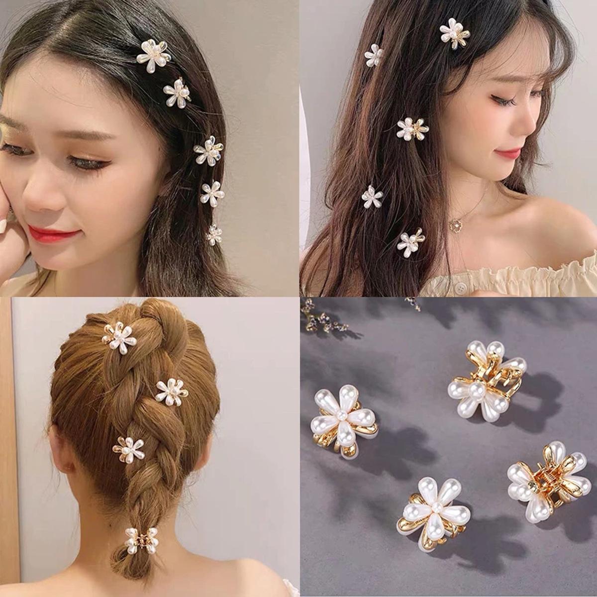 6pcs Korean Elegant Small Flower Hair Calws Clip Women Fashion Simulation Pearl Hair Accessories Set Girl Barrette Wedding Headwear