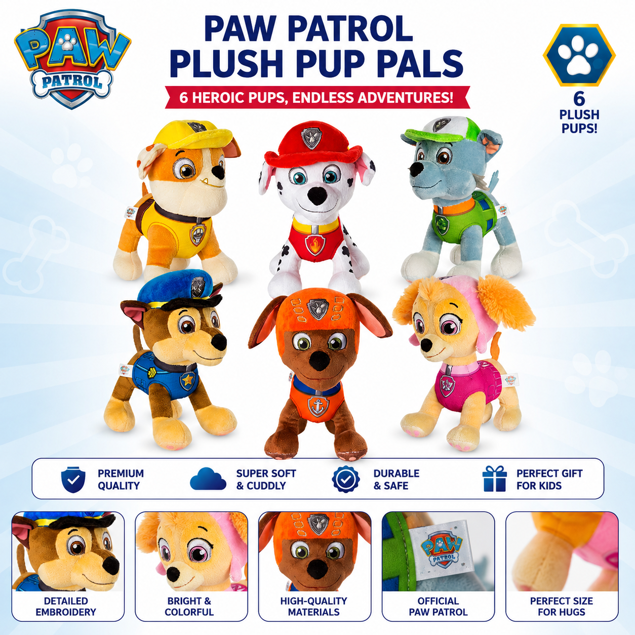 Paw Patrol Characters Plush Toys – Soft Cuddly Stuffed Animal Dolls for Kids | Premium Plush Gift for Boys & Girls