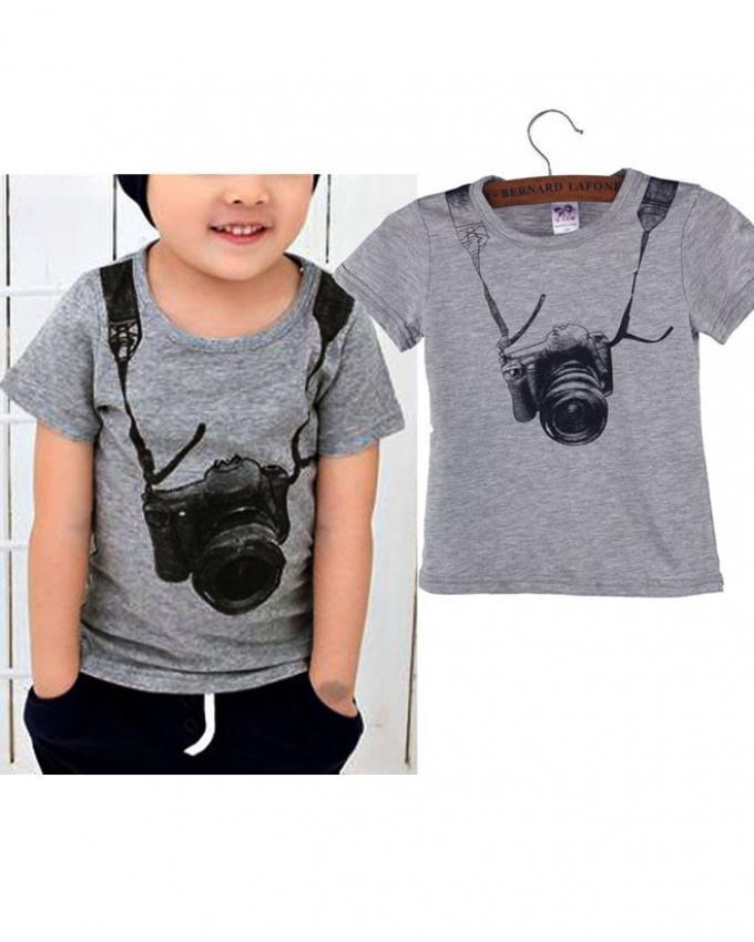 grey Camera Parttern Cotton T-Shirt For Kids