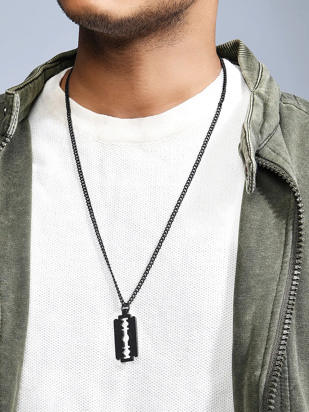 Classic Blade Pendant Vintage Black With Ball Chain - Unisex Men Women Locket Couple Friendship Mens Boys Girls Ladies Razor Necklace Set - Couples Nacklace Best Friend Ship