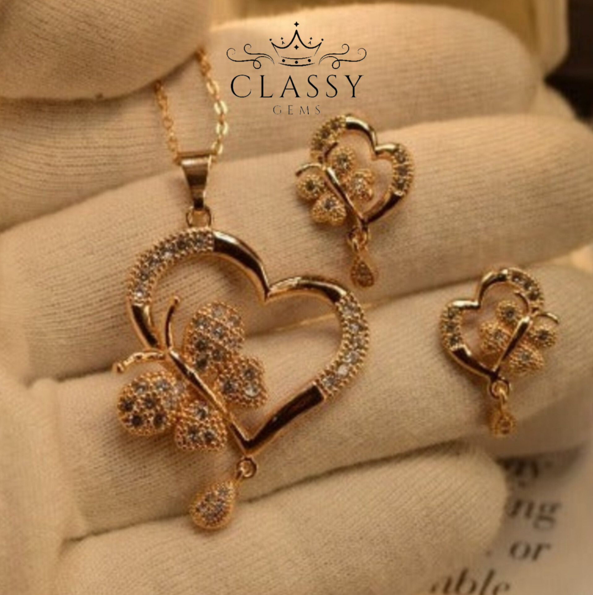 Gold Plated Pendant Set With Earrings/Women Necklace And Earrings Set/ classygems/Earrings/Pendant/ Jewellery for girls