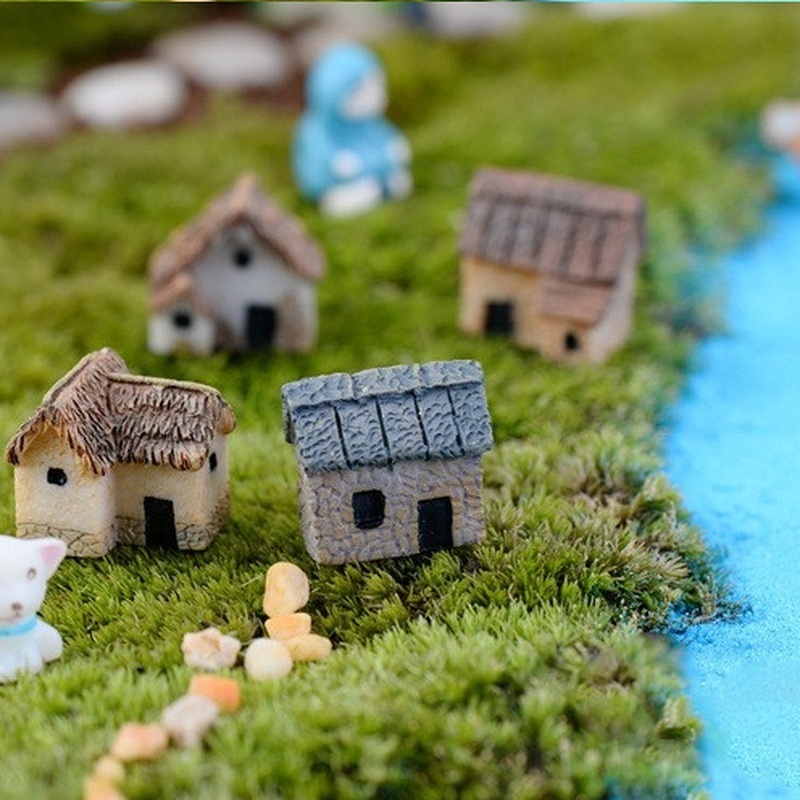 4Pcs Mini House Miniature Figurine Fairy Garden Accessory Home Decoration Cartoon Animal Building Statue Resin Craft Doll Car