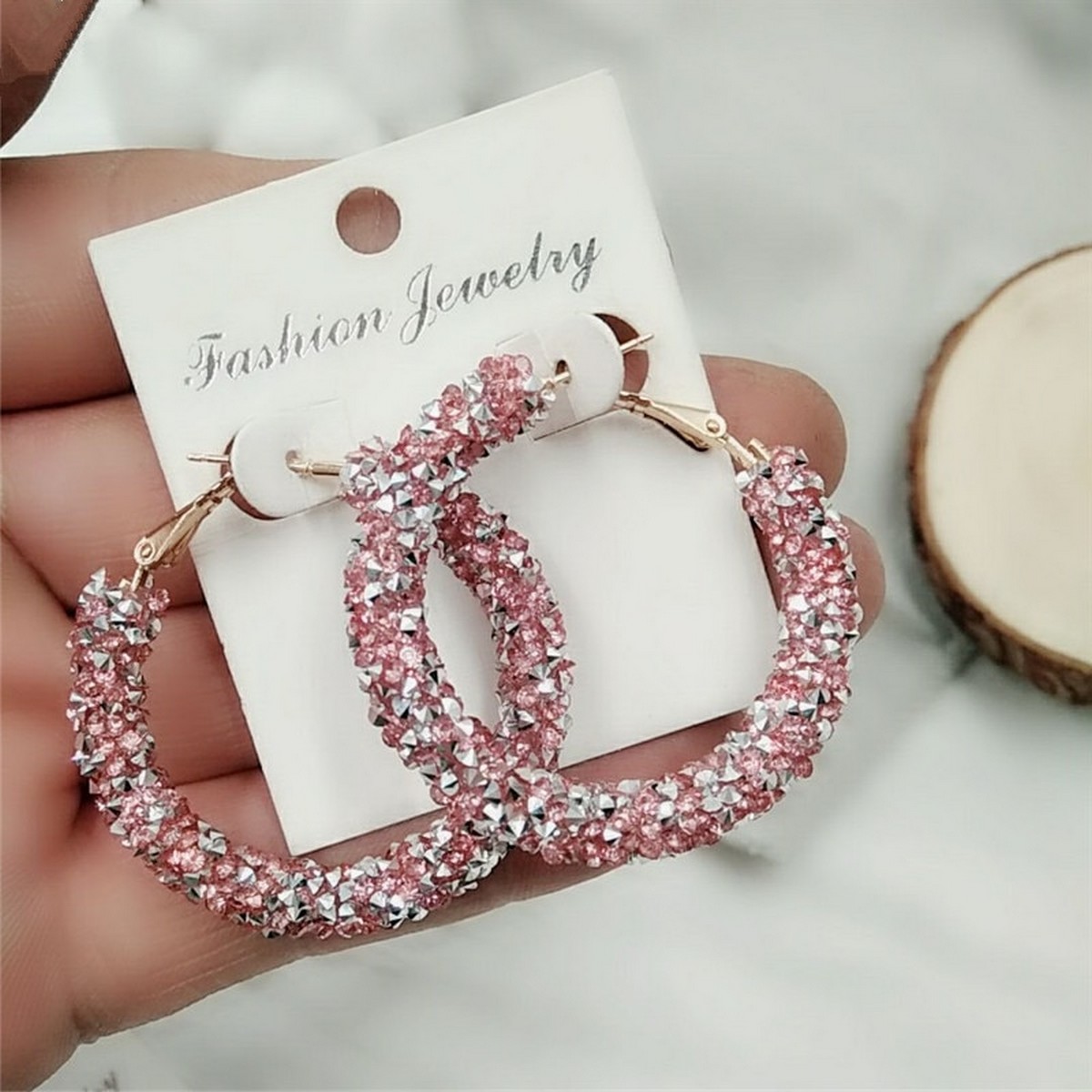 Elegant Shinny Rhinestone Trendy Earring Round Shaped For Girls