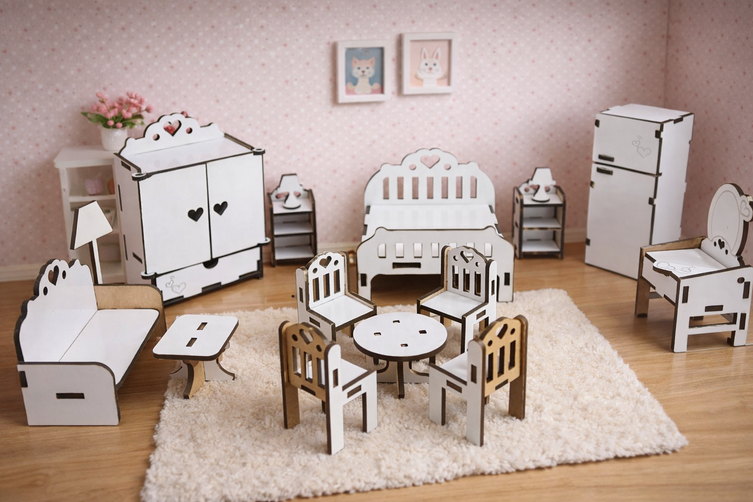 Doll House for Girls with 1:12 Scale Doll House Furniture Set Wooden – MDF 3.2mm Miniature Doll House for Kids – Doll House Furniture Bed & Accessories – Wooden Doll House Furniture for Girls – Mini Furniture Play Set