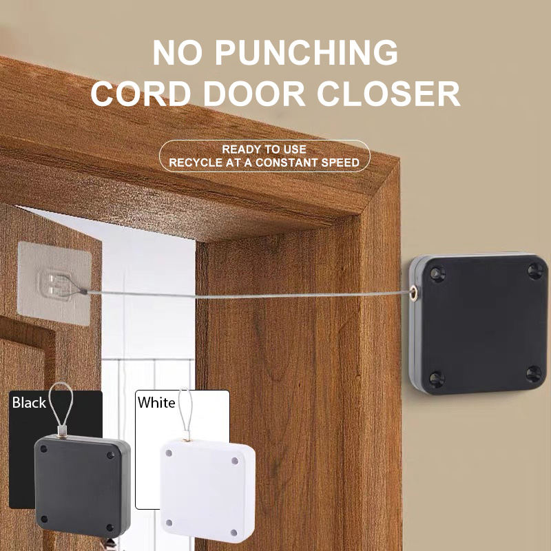 Automatic Door Closer | No Punch Self Adhesive Door Closer | Automatic Closing Device | Punch-Free Retractable Door Closing Rope | Home Office Wooden Door Auto Closer | Adjustable Door Closer | Silent Door Closing System