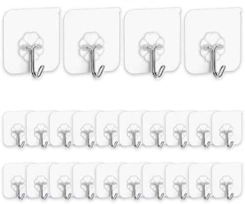 Adhesive Hooks Kitchen Wall Hooks Pack of 5 and 10 Heavy Duty 10kg(Max)  Transparent Sticky Hangers with Stainless Hooks Reusable Utility Towel Bath  Ceiling Hooks