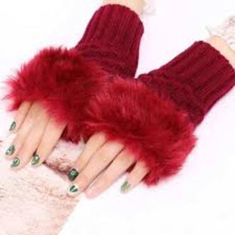 Fashion Women Faux Rabbit Fur Hand Wrist Warmer Winter Fingerless  Gloves