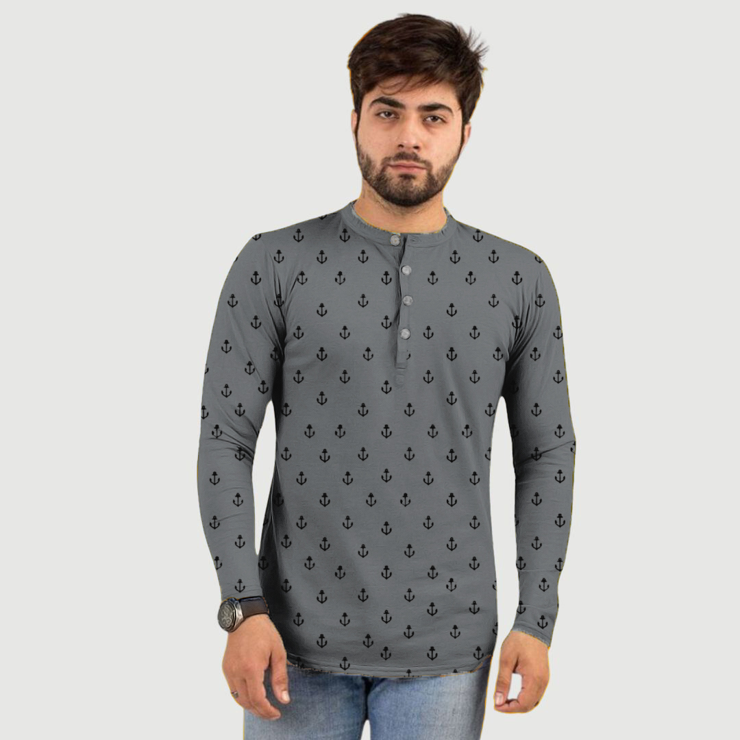 Ruku Garments Allover Printed Kurti Style Tees For Men Full Sleeve Tshirt