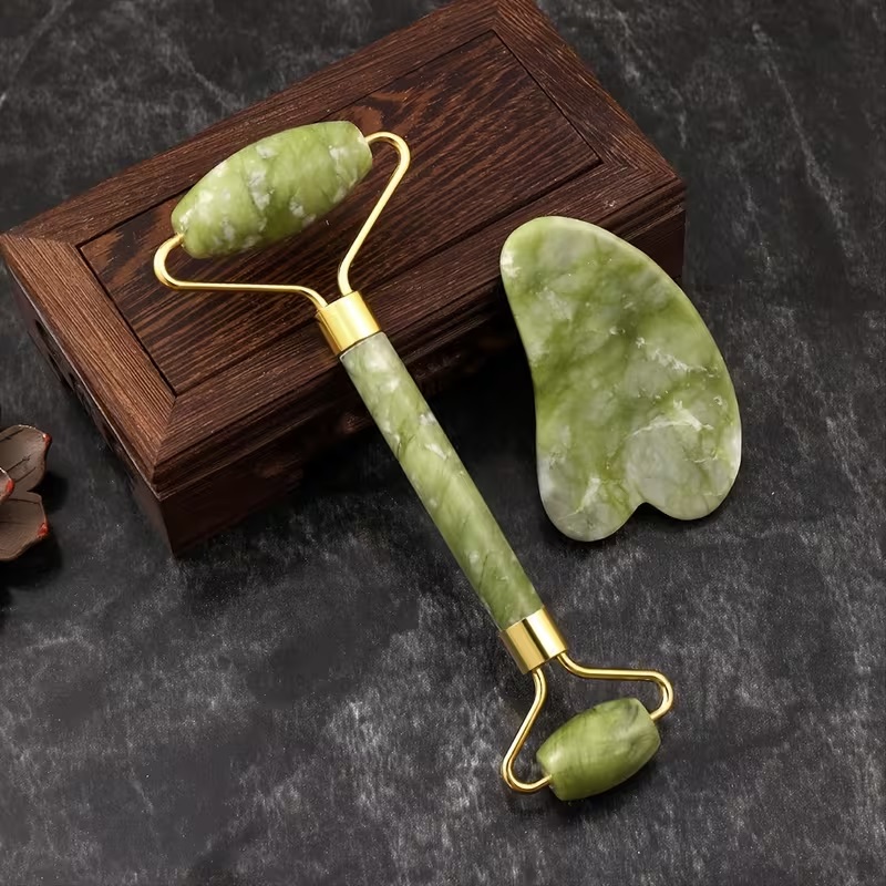Gua Sha Facial Tools & Jade Roller Set for Skin Care, Reduce Puffiness and Improve Wrinkles, Guasha Tool for Face, Gua Sha Stone Self Care Gift for Woman Man
