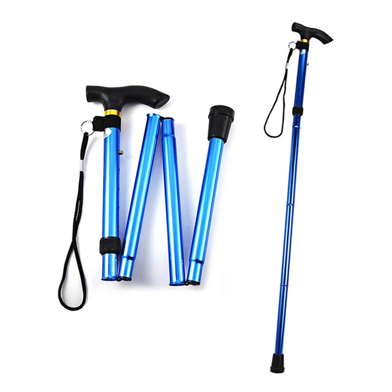 Adjustable Lightweight Aluminum Trekking Cane, Foldable Offset Walking Stick with Ergonomic Handle for Hiking and Outdoor Recreation - Black