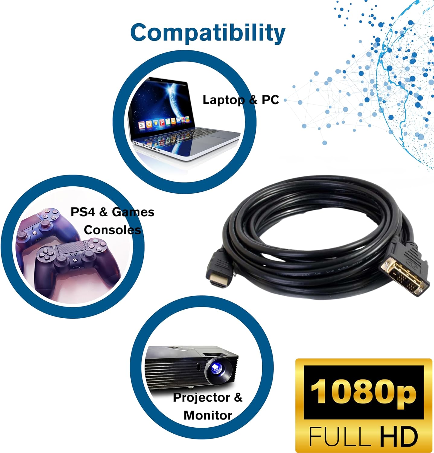 DVI To HDMI HDTV To DVI 24+1 Male to Male HDTV Cable Digital Video Cable Adapter For Laptop Computer Projector Extension