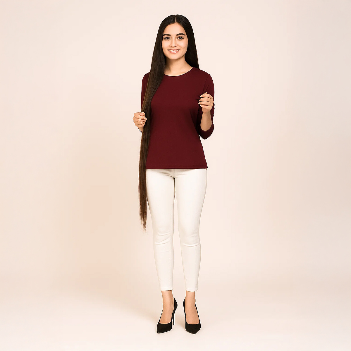 The Vintage Clothing maroon premium quality full sleeves T shirt top for women