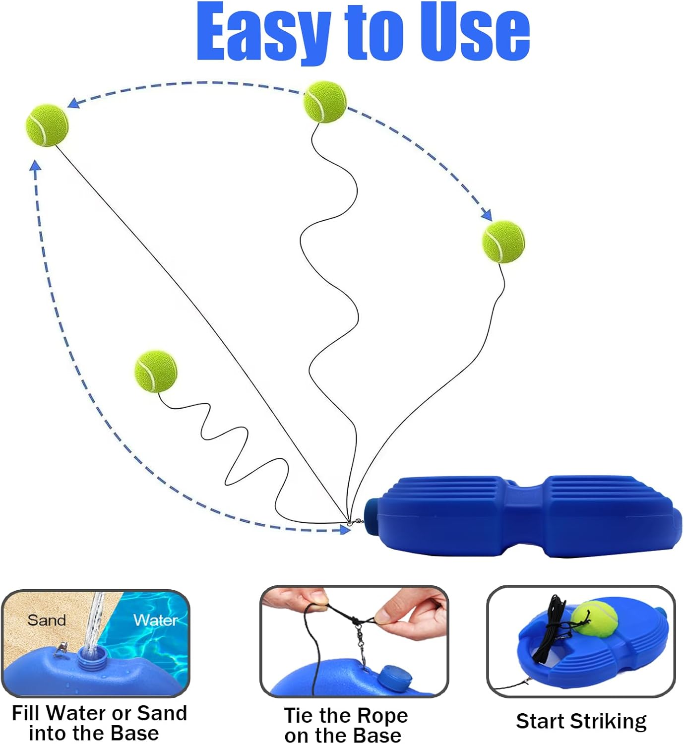 Solo Cricket & Tennis Rebound Trainer – Self Practice Ball with Elastic Cord & Base | Portable Training Equipment to Improve Swing, Coordination & Control