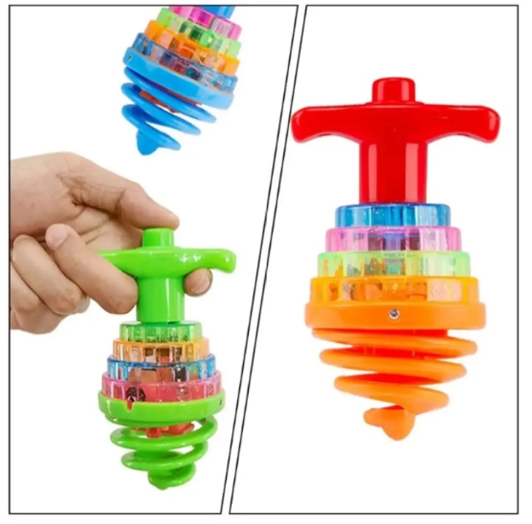 Elf Bouncing Flashing Spinning Top Lights & Music Spin Toy with Launcher Lattu