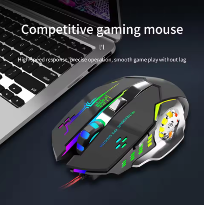RGB Gaming Mouse With Mousepad - 7 Light Breathing Colours In Mouse & Red Medium Size Mouse Pad All Sides Stitched - USB Wired Gaming Mouse For PC & Laptop - No Side Button - Black