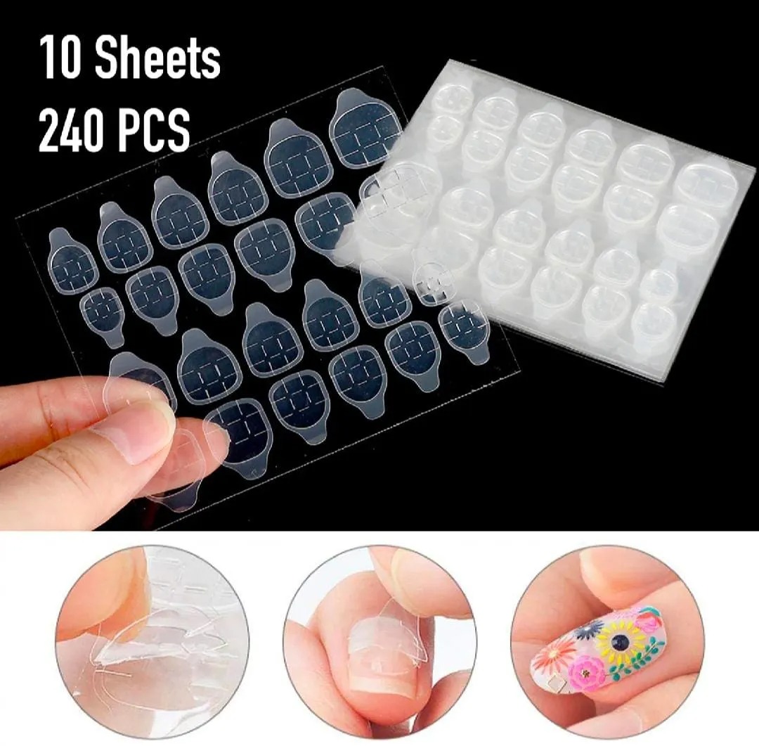 240 Pcs/10sheets False Nails Sticker Transparent Double-Side Adhesive Tapes Stickers Press On Nail Tips Extension Stick Tools