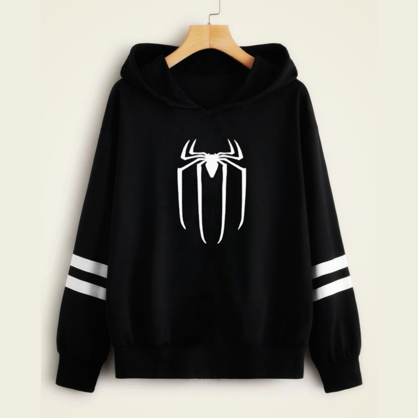 Double Stripe Black Spider Printed Hoodies For Men & Boys - Soft & Comfy Fleece Fabric Kangaroo Hooded Winter Hoodies For Men