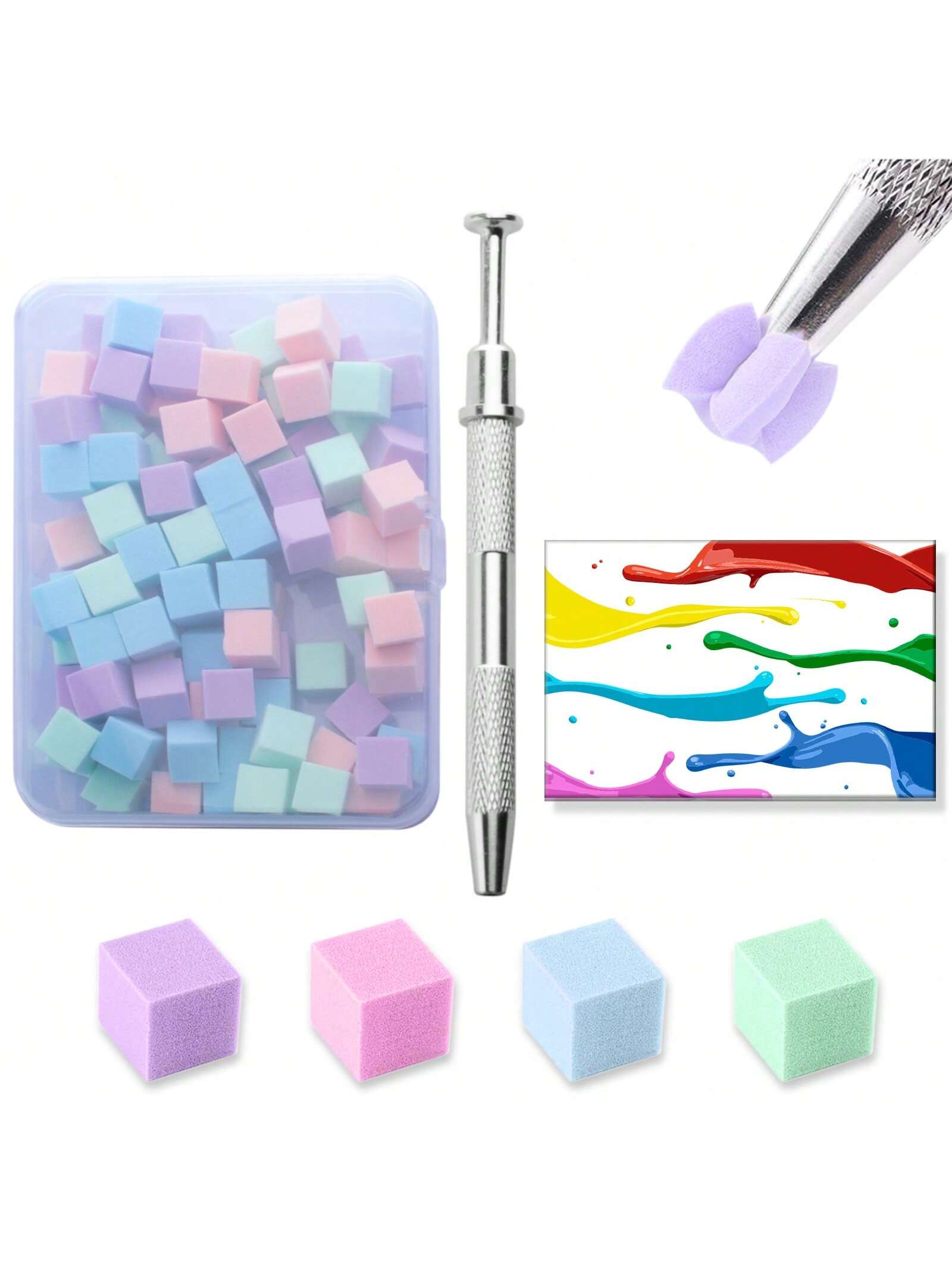 100Pcs Mini Gradient Nail Art Sponge Box – 1cm Patting Cotton with Scratching Clip | Ombre Gel Polish Blending Tool | Manicure