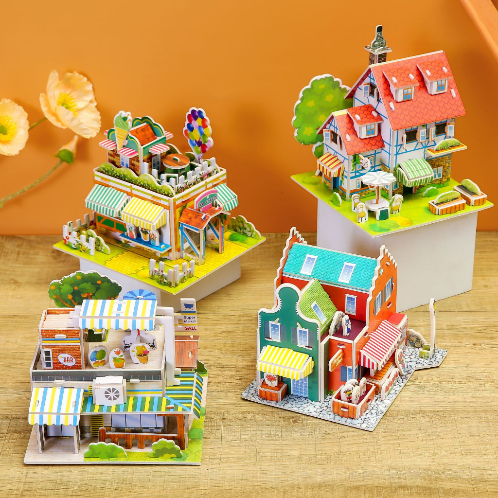 3D Room Puzzle, Creative Toys Handmade Paper House Puzzle Model Building Kit, Creative Puzzle Toys, 4 Pieces 3D Paper Room Puzzle Stereo, Parent-child Interactive 3D Puzzle, Educational Toy
