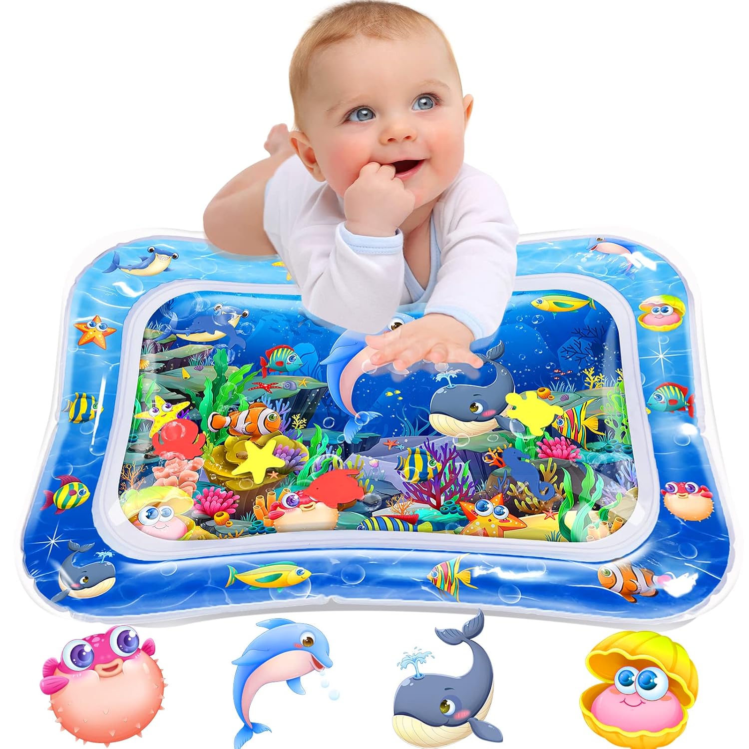 Baby Water Mat, Baby Toys for 3-6 6 to 12 Months Girl and Boy Infants, Perfect Baby Gift, Blue Ocean Theme, Pop Toy