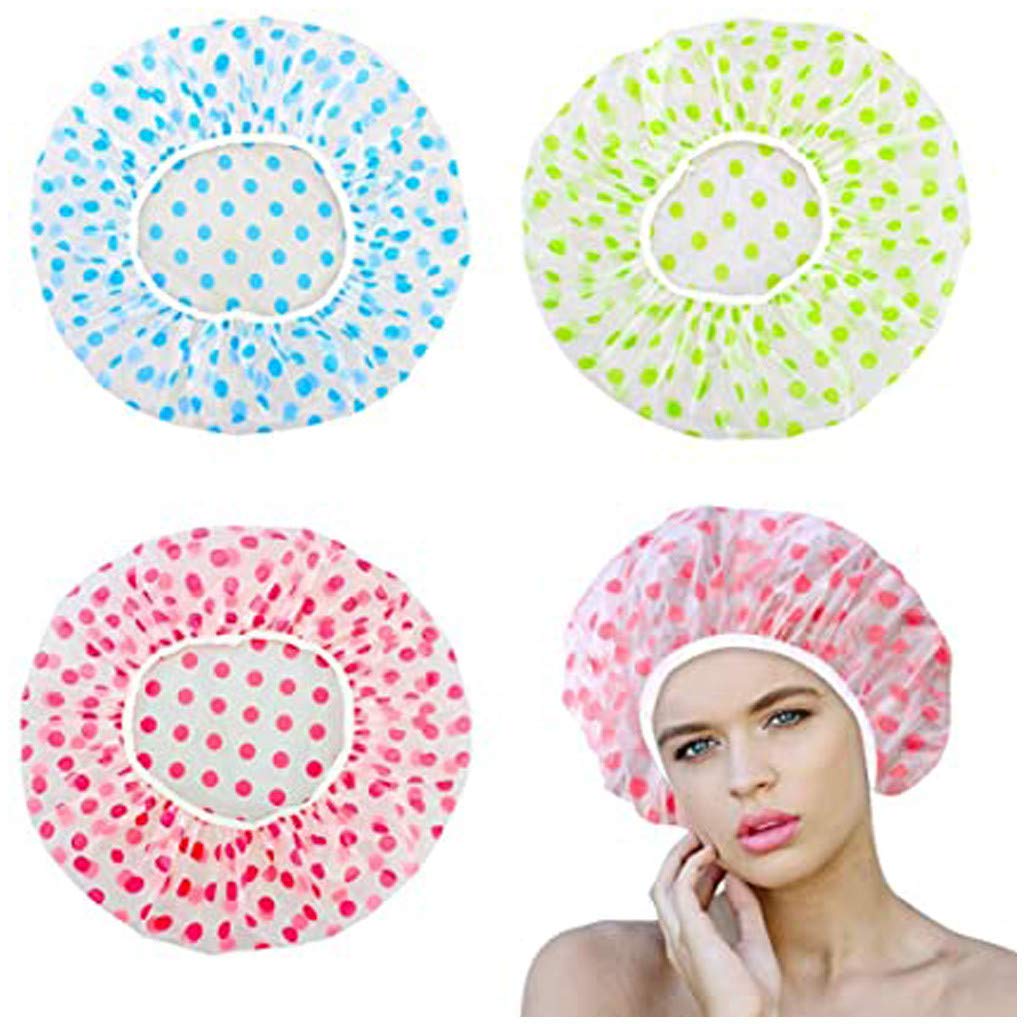 12 Pieces Waterproof Shower Caps Elastic Reusable Plastic Bathing Hair Cap Lady Salon Hat for Kids Girls and Women, Assorted Patterns