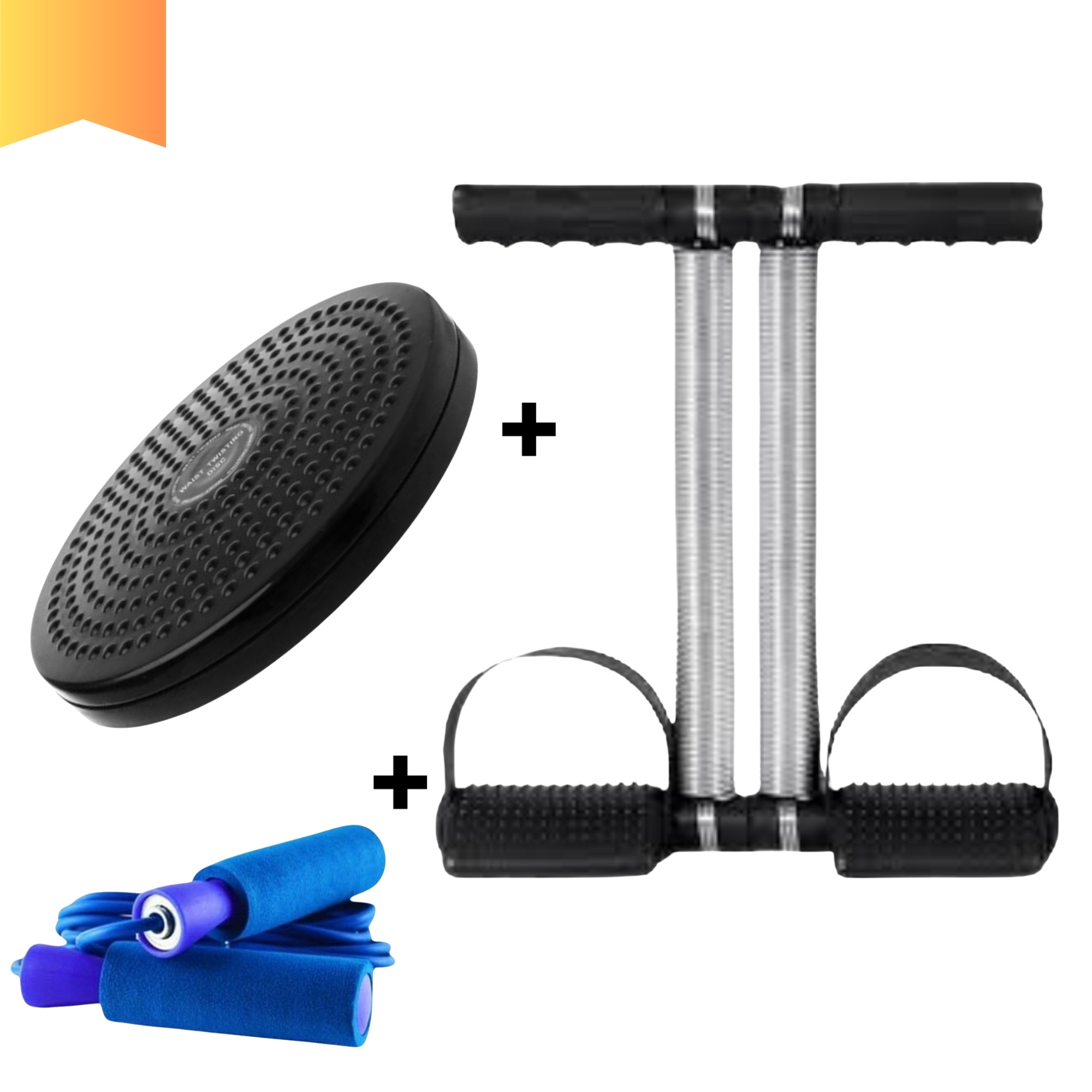 COMBO DEAL OF DOUBLE SPRING TUMMY TRIMMER +TWISTER PLATE + JUMP ROPE FOR WORKOUT