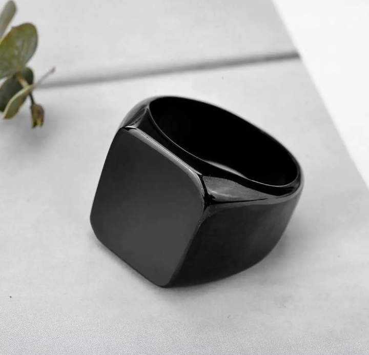 Black Punk Ring & Black Titanium Ring & Black Cuban Chain Bracelet – Pack of 3
