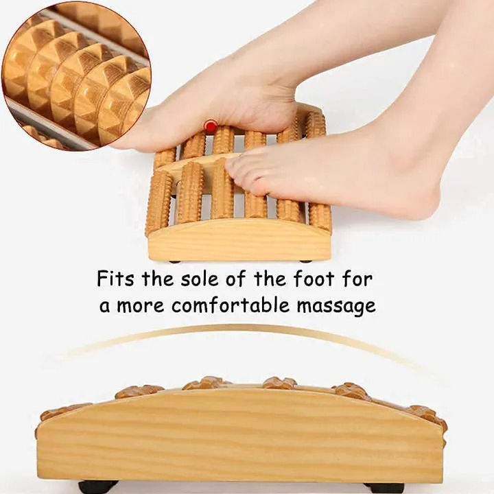 6 Row Wooden Foot Massager Roller  Reflexology Acupressure Foot Massage Tool  Foot Pain Relief  Blood Circulation  Stress Relief  Home Therapy