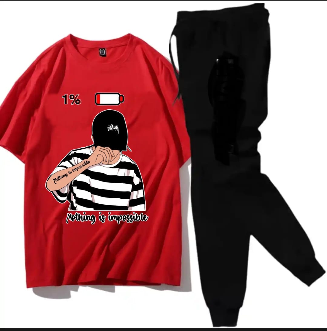 Tracksuit Cotton Fabric T-Shirt & Trouser Set for Summer Elegant Suits Gym Nothing Is Impossible Printed Track Suit T shirts Pajama Casual Wear for Men And Boys
