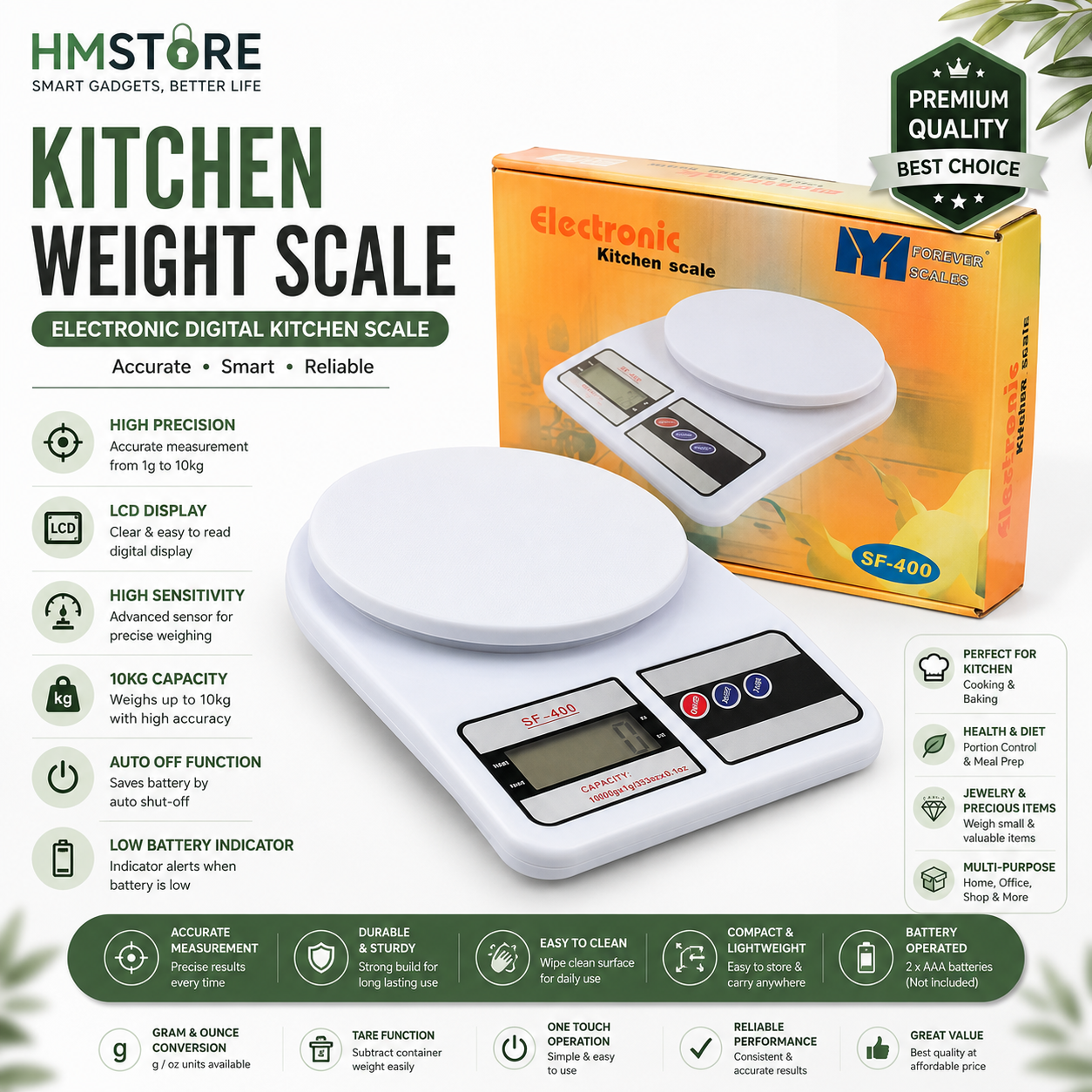 10 KG Weight Capacity, Imported Electronic Digital Kitchen Scale, Digital Weight Machine, Digital Electric Scale Machine For Kitchen and Shops, Food Scale Digital Machine, Weight machine - SF 400 Model